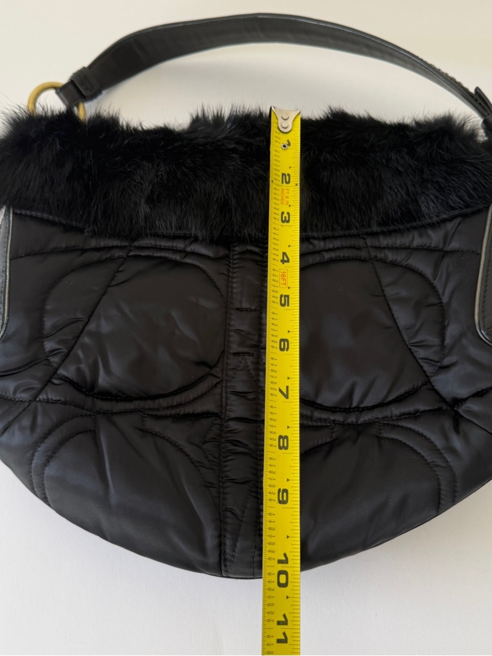 Vintage Coach Quilted Ski Hobo Black Rabbit Fur Handbag - Picture 11 of 14